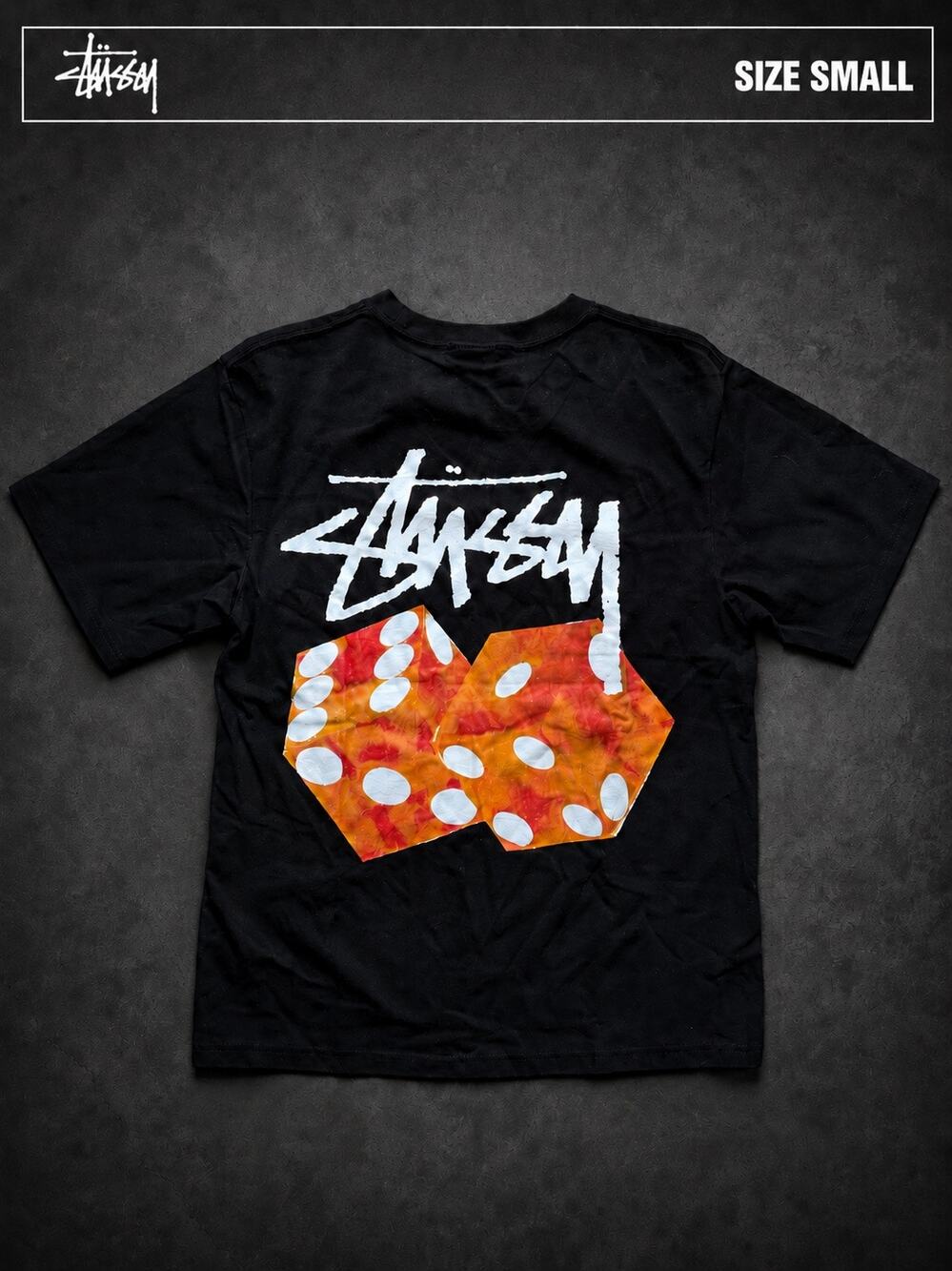 Stüssy Diced Out Tee Black Orange Dice Graphic NWT Small